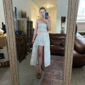 Surf Gypsy Maxi Beach Romper Pastel Ombré Pink and Blue Lace (Never Worn)